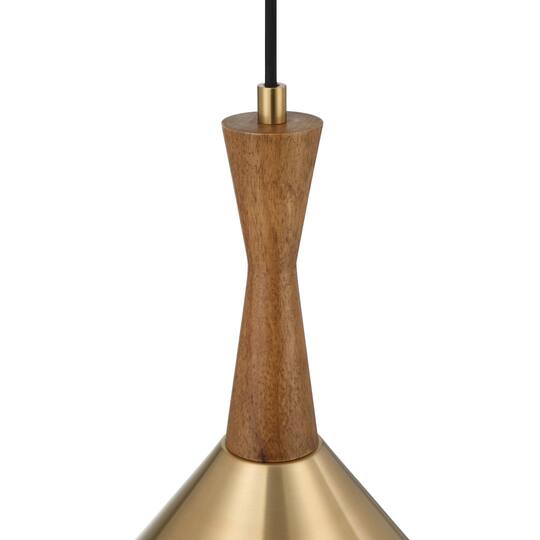 Hello Honey® Axel Brushed Gold Mid-Century Modern Metal & Natural Stained Wood Ceiling Light